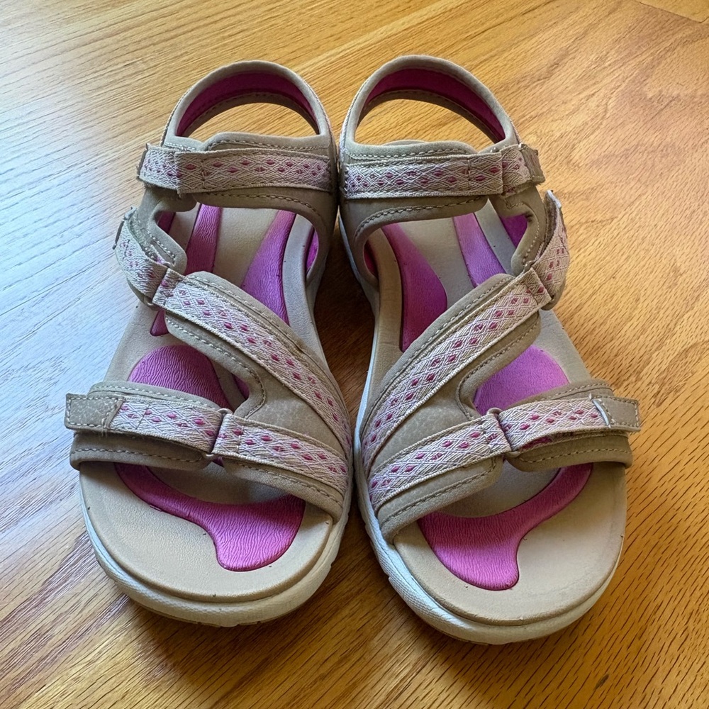 Ryka Beige and Pink Velcro Strap Sport Sandals - Picture 2 of 8